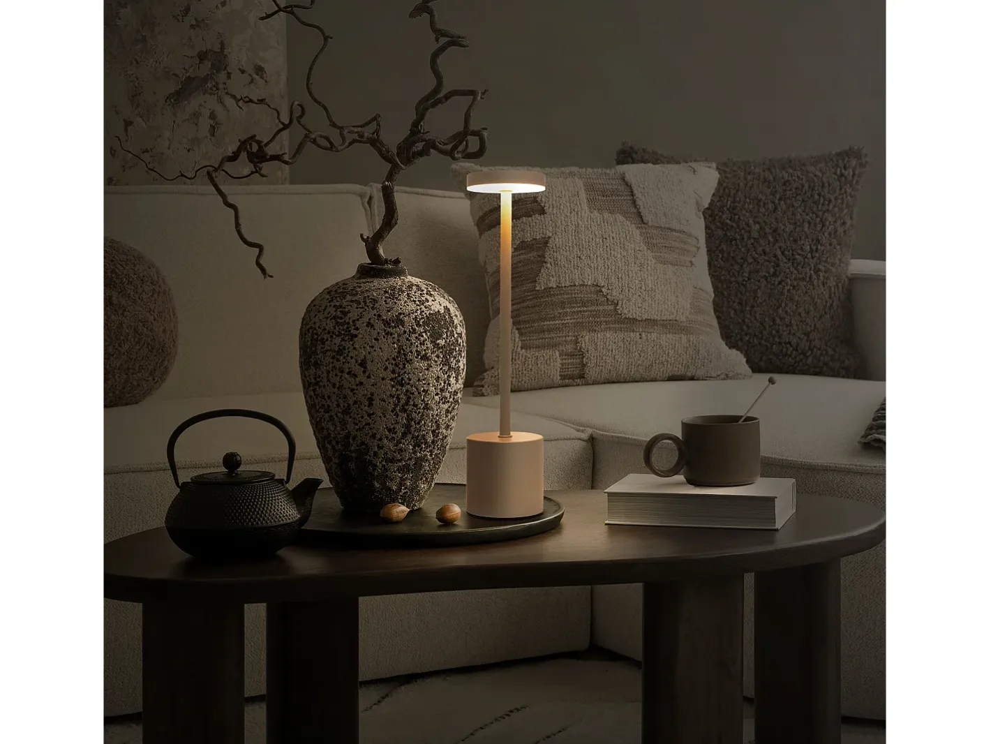 Hot ML-DESIGN Lámpara de mesa LED táctil inalámbrica Ø8x34,5cm foco de luz blanca regulable, recargable con USB-C para mesita, escritorio o estudio Crema