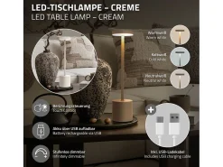 Hot ML-DESIGN Lámpara de mesa LED táctil inalámbrica Ø8x34,5cm foco de luz blanca regulable, recargable con USB-C para mesita, escritorio o estudio Crema
