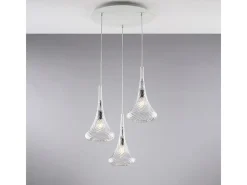 Best Nemesis Suspensión en hierro con cristal pyrex 3 luces 141 Ø50 BL280-S3-TR Transparente