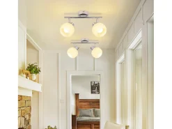 NETTLIFE Plafón-2 Foco de techo E14 para interiores, pantalla de cristal vintage, sin bombillas Blanco