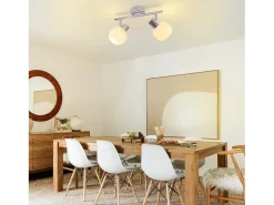 NETTLIFE Plafón-2 Foco de techo E14 para interiores, pantalla de cristal vintage, sin bombillas Blanco