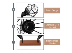 NETTLIFE Plafón-2 Focos de Techo de Madera Vintage E14 Orientable 350° en Metal, Plafón para Cocina, Salón, Dormitorio, , máx 25W Negro