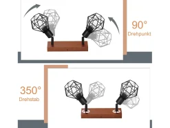 NETTLIFE Plafón-2 Focos de Techo de Madera Vintage E14 Orientable 350° en Metal, Plafón para Cocina, Salón, Dormitorio, , máx 25W Negro