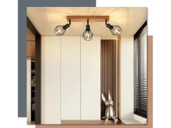 NETTLIFE Plafón-3 Focos de techo de madera negra E14 retro metal orientable 350° interior MAX.25W para salón dormitorio sin bombilla Negro