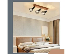 NETTLIFE Plafón-3 Focos de techo de madera negra E14 retro metal orientable 350° interior MAX.25W para salón dormitorio sin bombilla Negro