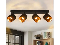 NETTLIFE 4 Focos de Techo Vintage E14 Giratorio 350° MAX.25W con Pantalla de Tela para Dormitorio Salón (Sin Bombilla) Negro Outlet