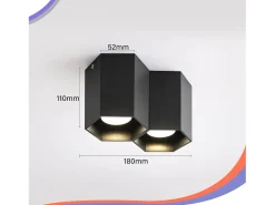 NETTLIFE 2 Focos de Techo GU10 s de Montaje en Superficie Brillantes para Cafetería Cocina Comedor Luz de Techo Sin Bombilla Negro Hot