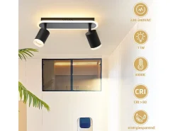 NETTLIFE Plafón-2 Focos de techo LED s GU10 de metal, orientables 330°, para dormitorio, pasillo, comedor, cocina, salón, luz blanca cálida Negro