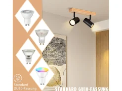 NETTLIFE 2 Focos de Techo GU10 de Madera Negra Orientables 350° Estilo Industrial Retro para salón Dormitorio Cocina Negro