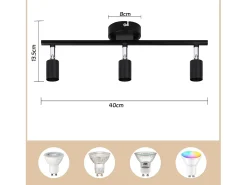 Sale NETTLIFE 3 Focos de Techo Metal GU10 Giratorio 330° Lámpara de Techo Giratoria Moderna para Salón Dormitorio Pasillo Sin Bombilla Negro