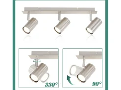 NETTLIFE Plafón-3 Focos de Techo GU10 de Níquel Giratorios 330° para Sala de Estar Dormitorio Oficina Foco de Pared Moderno Lámpara de Pasillo Plateado
