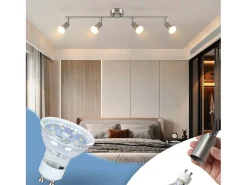 NETTLIFE Plafón-4 Focos de Techo Modernos para GU10 Lámpara Giratoria de Acero Inoxidable Giratoria de 330° para Dormitorio Interior (Sin Bombilla) Plateado
