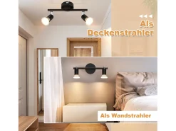 NETTLIFE Plafón-2 focos de techo LED s giratorios 330° GU10, haz de pared para pasillo, dormitorio, salón Negro
