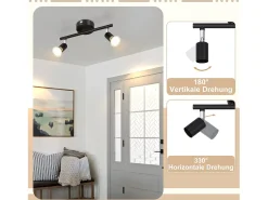 NETTLIFE Plafón-2 focos de techo LED s giratorios 330° GU10, haz de pared para pasillo, dormitorio, salón Negro