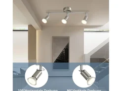Sale NETTLIFE 3 Focos de Techo de Modernos GU10 Lámpara Giratoria de Acero Inoxidable Giratoria de 330° para Salón Dormitorio (Sin Bombilla) Plateado