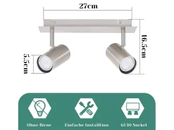 NETTLIFE Plafón-2 Focos de techo GU10 orientables 330° níquel para interior Foco de pared moderno para dormitorio salón sin bombilla Plateado