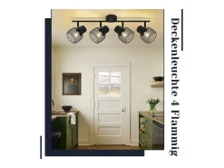 NETTLIFE Plafón-4 Focos Max.25W Techo de Metal 4 Bombillas Giratorias 330° LED E27 Interior para Comedor Cocina Dormitorio Infantil Negro
