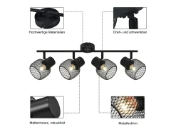 NETTLIFE Plafón-4 Focos Max.25W Techo de Metal 4 Bombillas Giratorias 330° LED E27 Interior para Comedor Cocina Dormitorio Infantil Negro