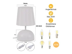 NETTLIFE Lámpara De Mesa-- Juego de 2 lámparas de noche con cable, luz de noche de tela blanca, diseño moderno para dormitorio Blanco
