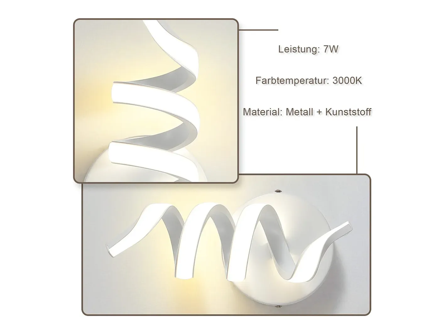 New NETTLIFE - Lámpara de pared LED para interiores, moderna, color negro, 7 W, luz blanca cálida de 3000 K Blanco