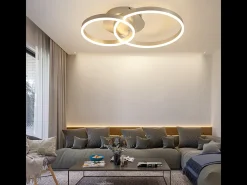 Hot NETTLIFE - Lámpara de techo LED moderna regulable de 2 anillos de metal y acrílico con mando a distancia, color plata, 59 cm, para salón Plateado