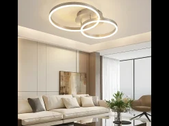 Hot NETTLIFE - Lámpara de techo LED moderna regulable de 2 anillos de metal y acrílico con mando a distancia, color plata, 59 cm, para salón Plateado