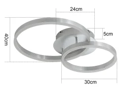 Hot NETTLIFE - Lámpara de techo LED moderna regulable de 2 anillos de metal y acrílico con mando a distancia, color plata, 59 cm, para salón Plateado