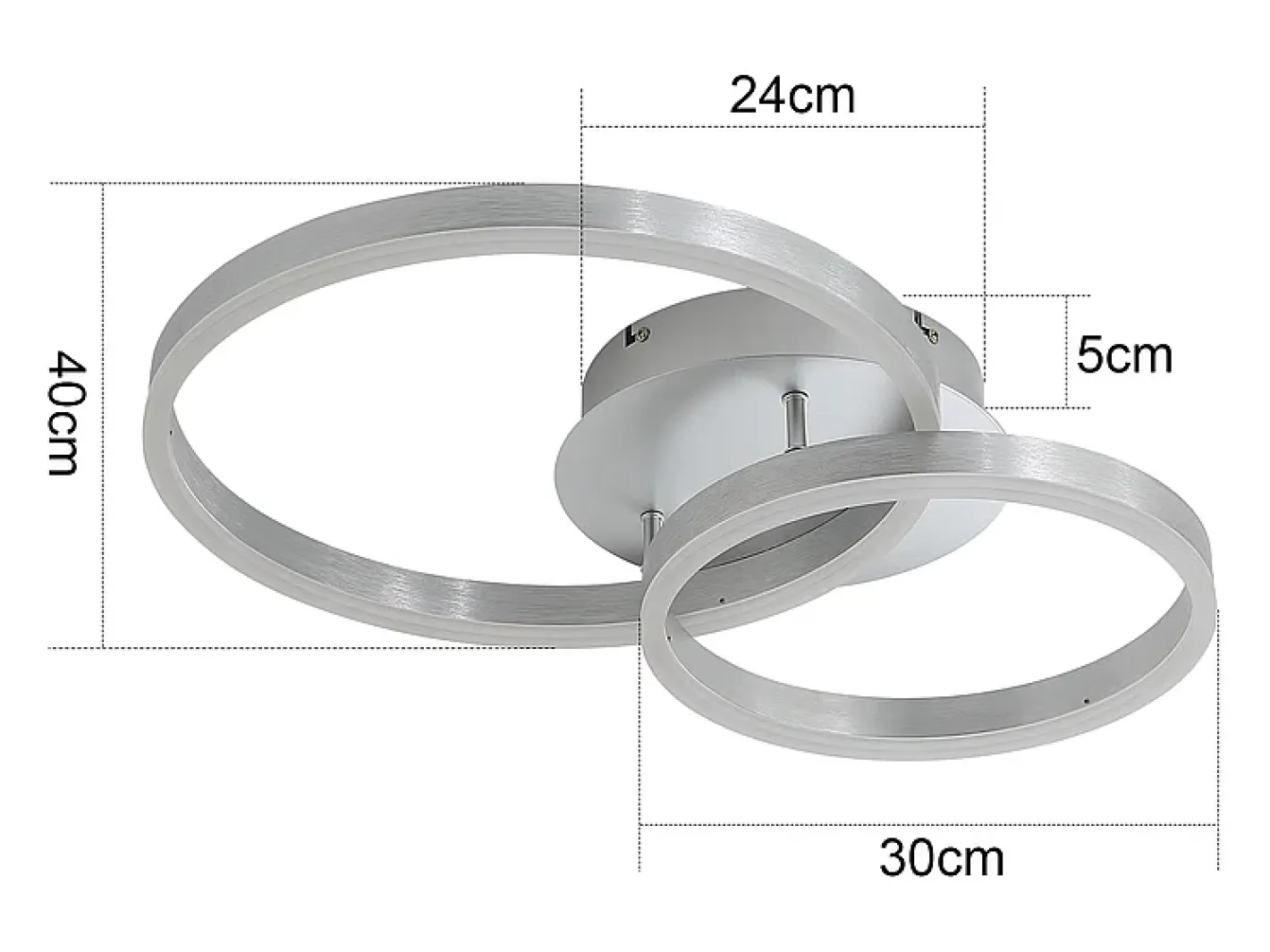 Hot NETTLIFE - Lámpara de techo LED moderna regulable de 2 anillos de metal y acrílico con mando a distancia, color plata, 59 cm, para salón Plateado
