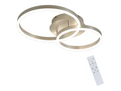 Hot NETTLIFE - Lámpara de techo LED moderna regulable de 2 anillos de metal y acrílico con mando a distancia, color plata, 59 cm, para salón Plateado