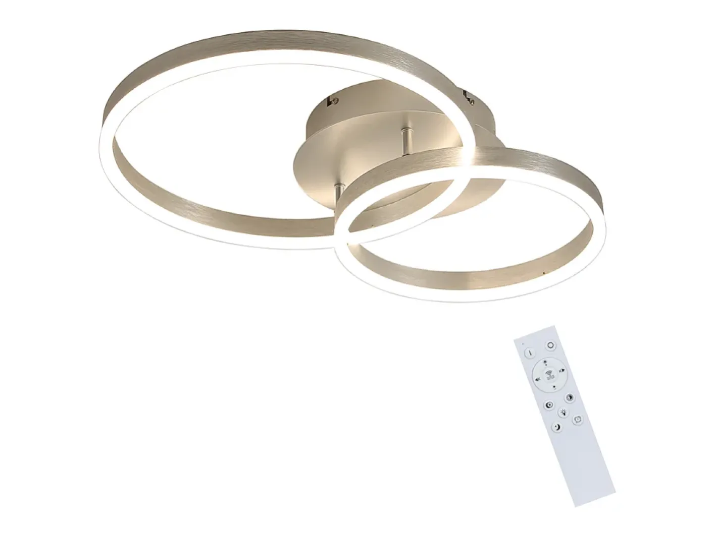 Hot NETTLIFE - Lámpara de techo LED moderna regulable de 2 anillos de metal y acrílico con mando a distancia, color plata, 59 cm, para salón Plateado
