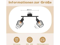 NETTLIFE 2 luces de techo E14 - metálica, luz de corredor industrial giratoria con una rotación de 350°, lámpara de pared para corredor y salón, color . Negro New