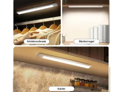 Outlet NETTLIFE - Luz LED para debajo del gabinete con sensor de movimiento, recargable por USB, 1500 mAh, para pasillo y armario Plateado