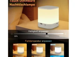 NETTLIFE Lámpara De Mesa-- Pack de 2 lámparas de mesa LED con 3 temperaturas de color, lámpara de noche, batería de 3600 mAh, carga USB Blanco