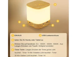 Best NETTLIFE - Pack de 2 lámparas de mesa LED con 3 temperaturas de color, lámpara de noche, batería de 3600 mAh, carga USB Dorado