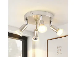 NETTLIFE Plafón-4 puntos LED orientables a 350° GU10 en metal cobre, lámpara moderna para sala, dormitorio, cocina, comedor, pasillo máximo 4x25W Plateado