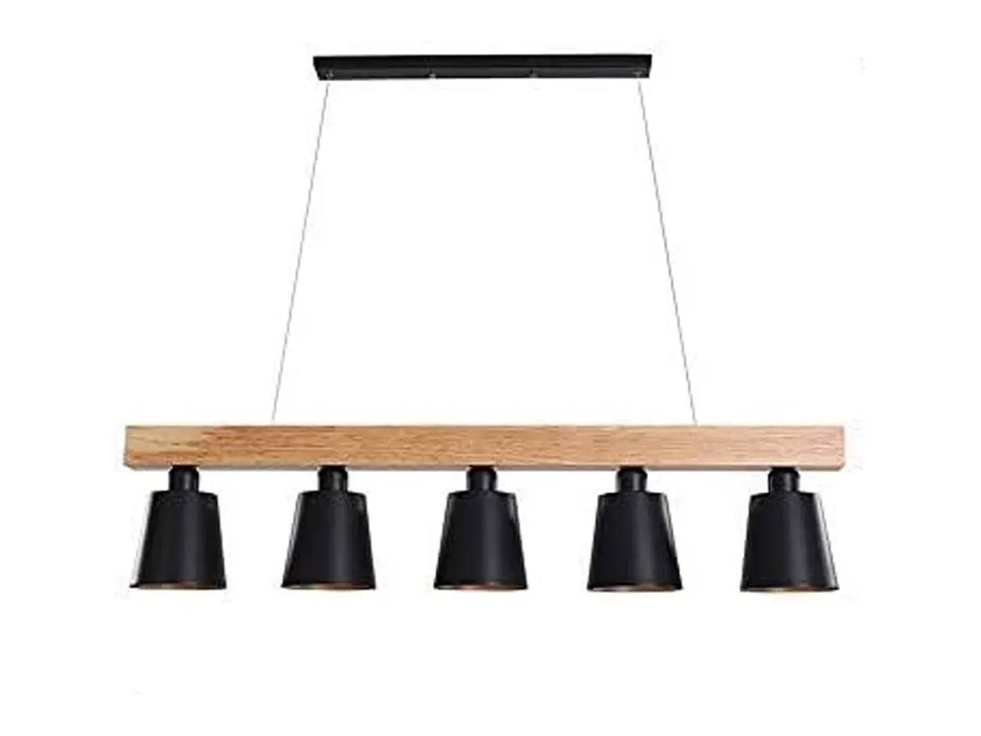NETTLIFE - Suspensión con 5 bombillas E27 negra, diámetro de 102 cm, moderna, de metal y madera, lámpara para comedor/dormitorio/cocina/vestíbulo. Negro Discount