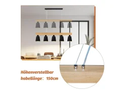 NETTLIFE - Suspensión con 5 bombillas E27 negra, diámetro de 102 cm, moderna, de metal y madera, lámpara para comedor/dormitorio/cocina/vestíbulo. Negro Discount