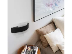 NETTLIFE Aplique Para Pared-. Aplicación LED mural para interiores, salón, pasillo, 23,5 cm, dormitorio, lámpara de cabecera en acrílico, blanco cálido 3000K, 7W. Negro