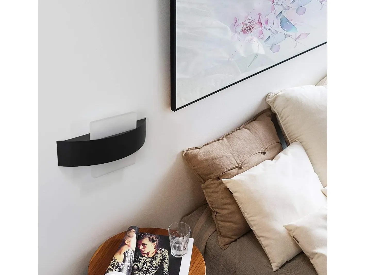 NETTLIFE Aplique Para Pared-. Aplicación LED mural para interiores, salón, pasillo, 23,5 cm, dormitorio, lámpara de cabecera en acrílico, blanco cálido 3000K, 7W. Negro