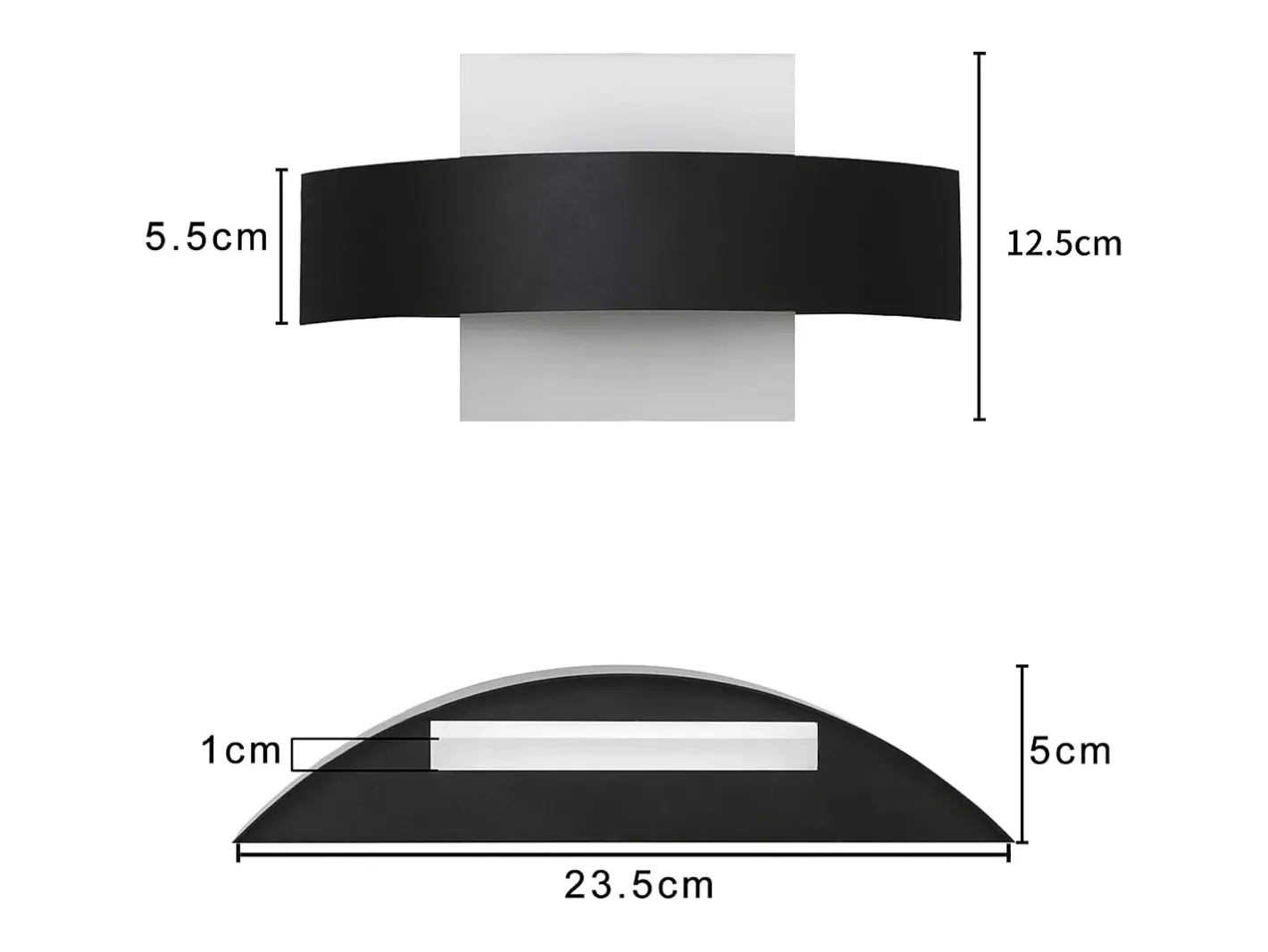 NETTLIFE Aplique Para Pared-. Aplicación LED mural para interiores, salón, pasillo, 23,5 cm, dormitorio, lámpara de cabecera en acrílico, blanco cálido 3000K, 7W. Negro