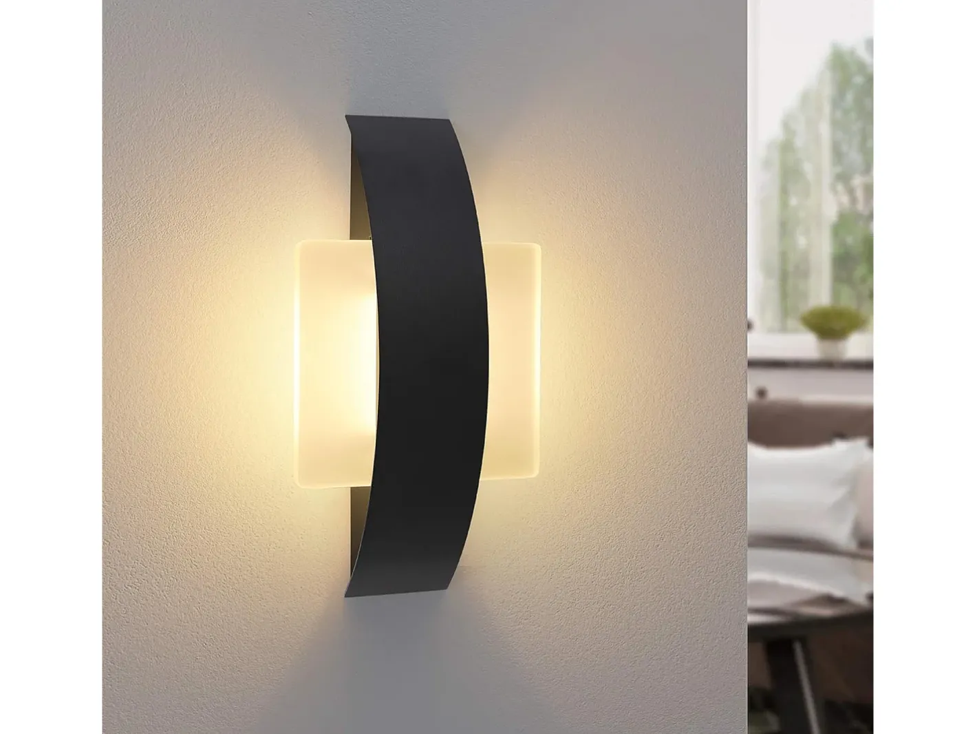 NETTLIFE Aplique Para Pared-. Aplicación LED mural para interiores, salón, pasillo, 23,5 cm, dormitorio, lámpara de cabecera en acrílico, blanco cálido 3000K, 7W. Negro