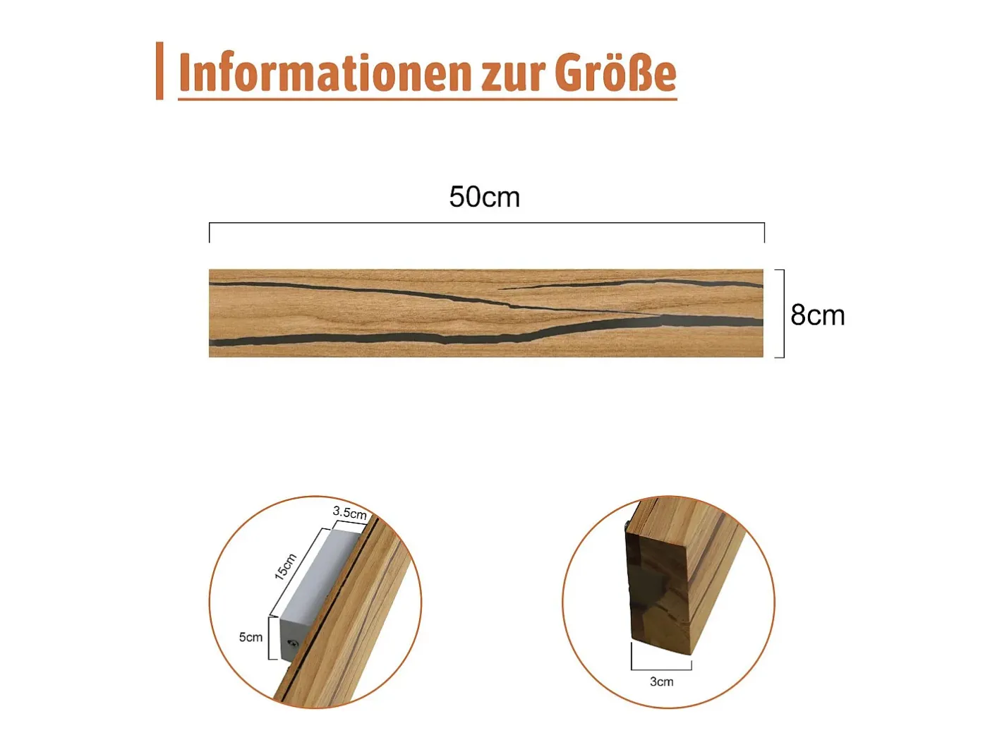 NETTLIFE Aplique Para Pared-Aplicación LED para pared, Aplicación interior de madera moderna, Lámpara para pasillo de 50 cm, 3000K, blanco cálido, Lámpara indirecta para salón de 8W. Marru00f3n