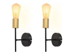 NETTLIFE Aplicación Mural Interior Vintage E27 Industrial, 1 Bombilla Negra Retro de Metal, 2 Piezas Negro / Dorado Online