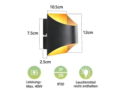 NETTLIFE Aplique de pared dorado - Lámparas de pared modernas de arriba a abajo Escalera Habitación infantil Negro Clearance