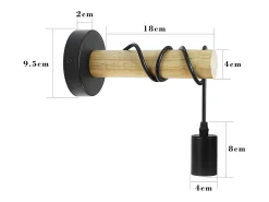 NETTLIFE Aplique de pared retro industrial madera metal E27 oficina Negro