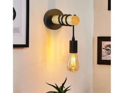NETTLIFE Aplique de pared retro industrial madera metal E27 oficina Negro