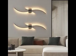 New NETTLIFE Aplique LED de pared para interiores - Lámpara de pasillo de 14 W y 100 cm, color , diseño moderno de ondas, 3000 K Negro