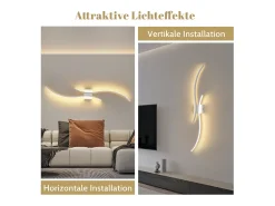 Best NETTLIFE Aplique LED de pared para interiores - Lámpara de pasillo de 14 W y 100 cm, lámpara de escalera blanca, diseño moderno de ondas, 3000 K Blanco