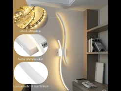 Best NETTLIFE Aplique LED de pared para interiores - Lámpara de pasillo de 14 W y 100 cm, lámpara de escalera blanca, diseño moderno de ondas, 3000 K Blanco