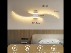 Best NETTLIFE Aplique LED de pared para interiores - Lámpara de pasillo de 14 W y 100 cm, lámpara de escalera blanca, diseño moderno de ondas, 3000 K Blanco